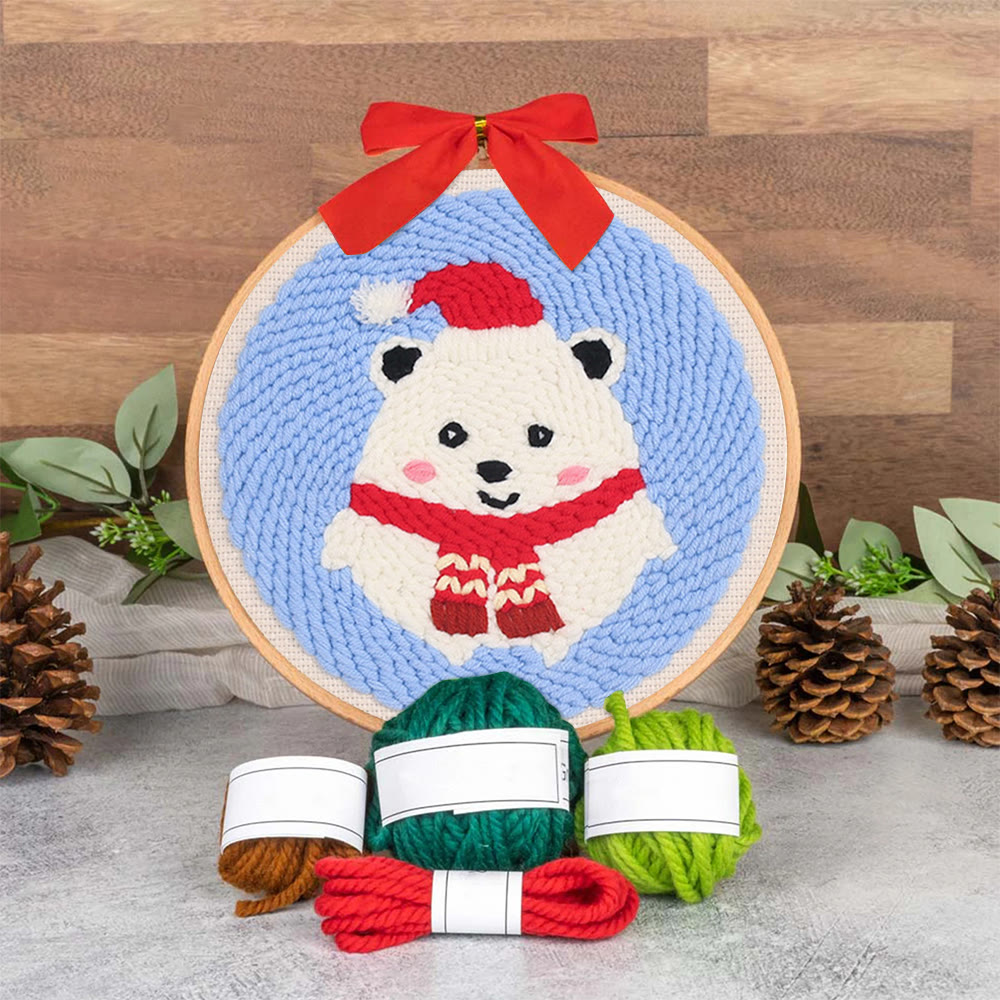 Cute Polar Bear Punch Needle Kit - Christmas Home Decor |  Diy Animal Handcraft  - image 5