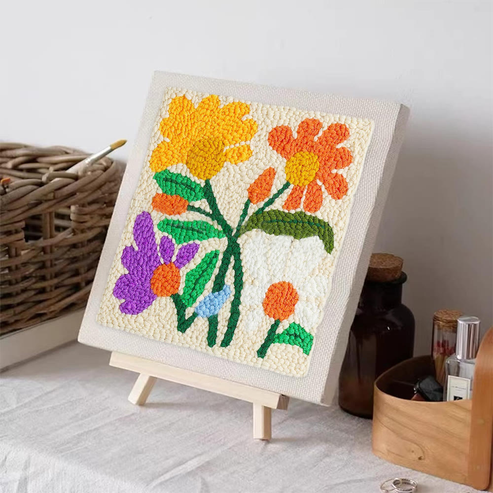 Stunning Flower Square Punch Needle Kit - Decorative Handmade Craft | Diy Floral Gifts - image 2