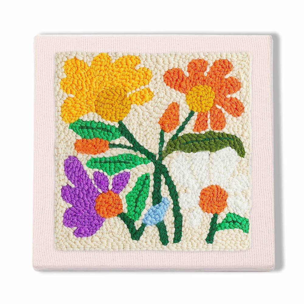 Stunning Flower Square Punch Needle Kit - Decorative Handmade Craft | Diy Floral Gifts - 25*25 - image 1