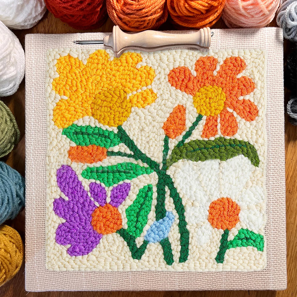 Stunning Flower Square Punch Needle Kit - Decorative Handmade Craft | Diy Floral Gifts - image 6