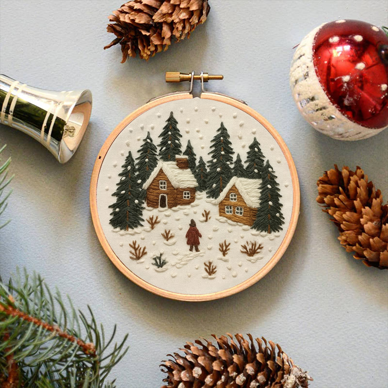 Rubbyoo Embroidery Kit - Snowy Town | Winter Landscape Craft | Christmas Handmade Decor  - image 2