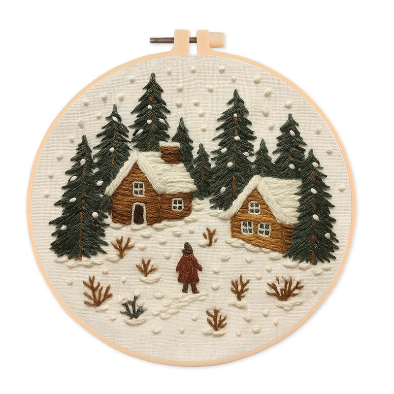 Rubbyoo Embroidery Kit - Snowy Town | Winter Landscape Craft | Christmas Handmade Decor  - 20*20cm - image 1