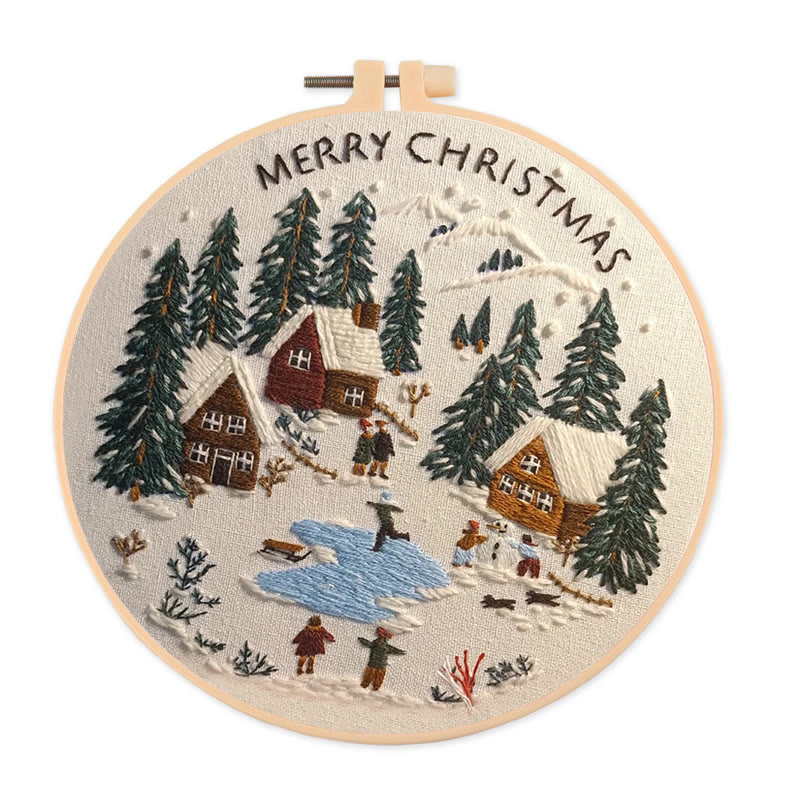 Rubbyoo Embroidery Kit - Snowy Village Scene | Handmade Crafts For Friends | Diy Christmas Needlepoint - 20*20cm - image 1