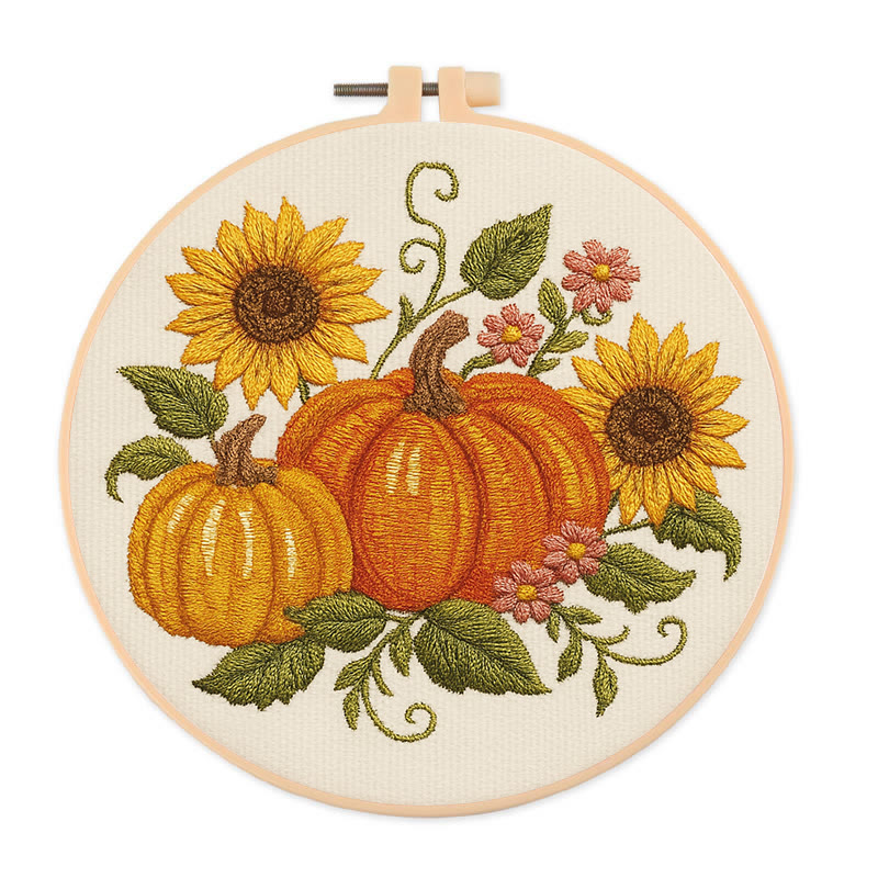 Rubbyoo Embroidery Kit - Sunflower Pumpkin | Diy Helloween Craft | Easy Beginner Needlework - 20*20cm - image 1