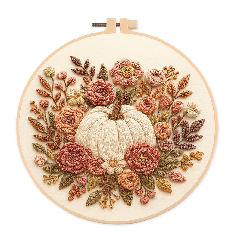 Rubbyoo Embroidery Kit - Floral Pumpkin | Halloween Wall Decor  | Diy Thanksgiving Gifts  - 20*20cm - image 1