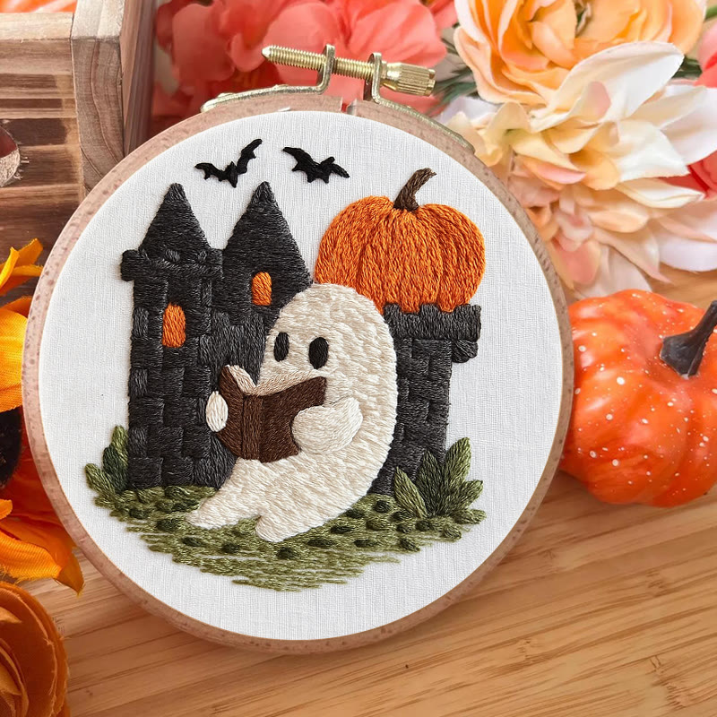 Rubbyoo Embroidery Kit - Halloween Reading Ghost | Spooky Handicraft For Halloween | Nice Artwork For Home Decor - image 2