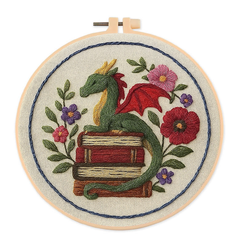 Rubbyoo Embroidery Kit - Fantasy Floral Dragon | Unique Animal Handicraft | Nice For Room Decor - 20*20cm - image 1