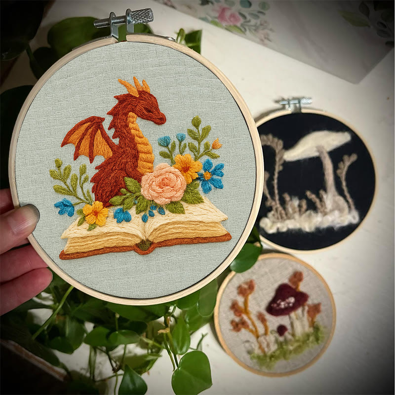 Rubbyoo Embroidery Kit - Dragon With Floral Books | Beginner Friendly Artwork | Unique Animal Collection  - image 2