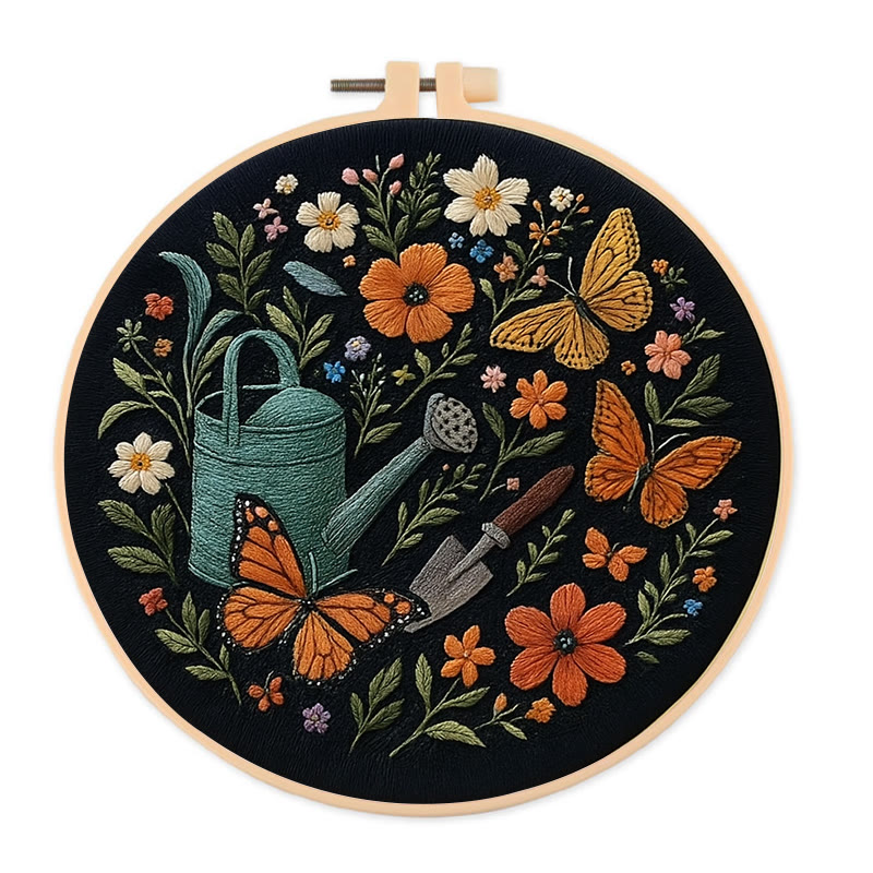 Rubbyoo Embroidery Kit - Plants And Butterfly | Diy Aesthetic Needlework Gift | Stunning Wall Decor  - 20*20cm - image 1