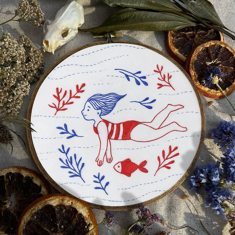 Rubbyoo Embroidery Kit - Diving Girl | Easy Handmade Ornament | Diy Summer Craft - image 2