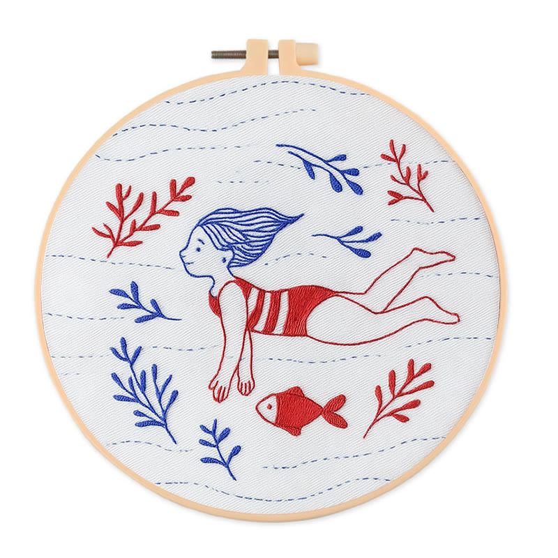 Rubbyoo Embroidery Kit - Diving Girl | Easy Handmade Ornament | Diy Summer Craft - 20*20cm - image 1