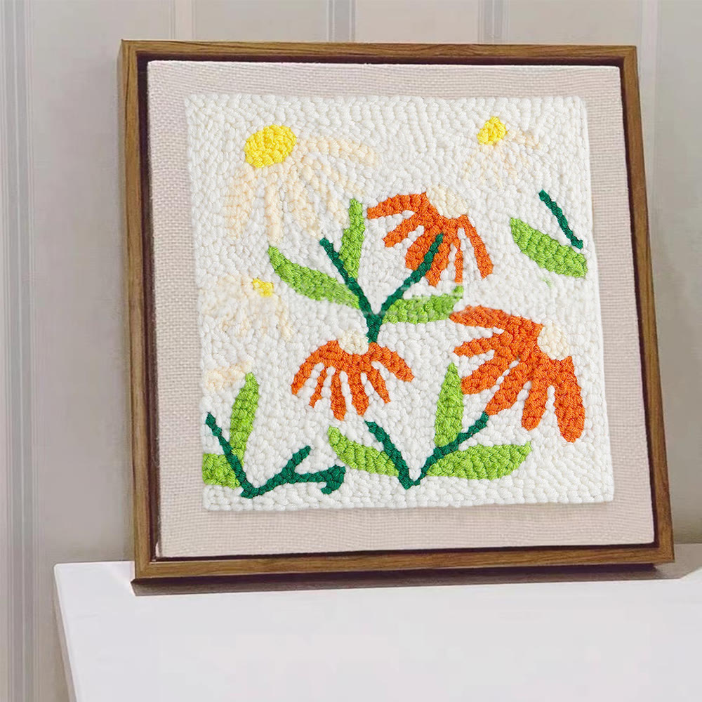 Little Flowers Square Punch Needle Kit - Diy Yarn Craft | Handmade Floral Ornament  - image 2