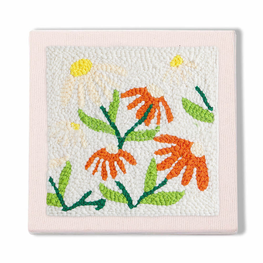 Little Flowers Square Punch Needle Kit - Diy Yarn Craft | Handmade Floral Ornament  - 25*25 - image 1