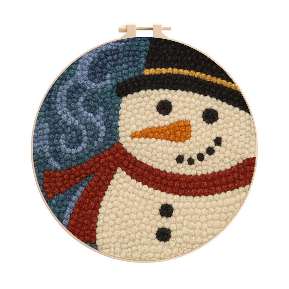 Christmas Snowman Punch Needle Kit - Diy Holiday Wall Decoration | Winter Yarn Craft - 20cm*20cm - image 1