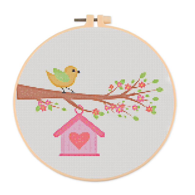  Cross Stitch Kit - Little Bird On A Branch | Creative Wall Decoration | Unique Stitch Artwork - 20×20cm - image 1