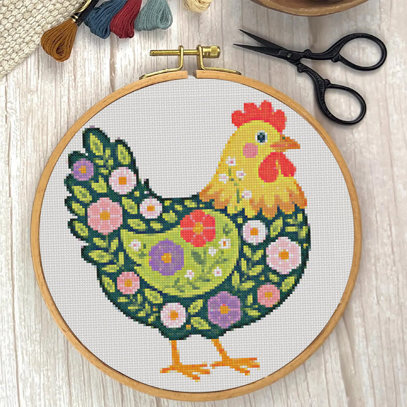  Cross Stitch Kit - Floral Hen | Colorful Handmde Craft | Starter Diy Needlework - image 3