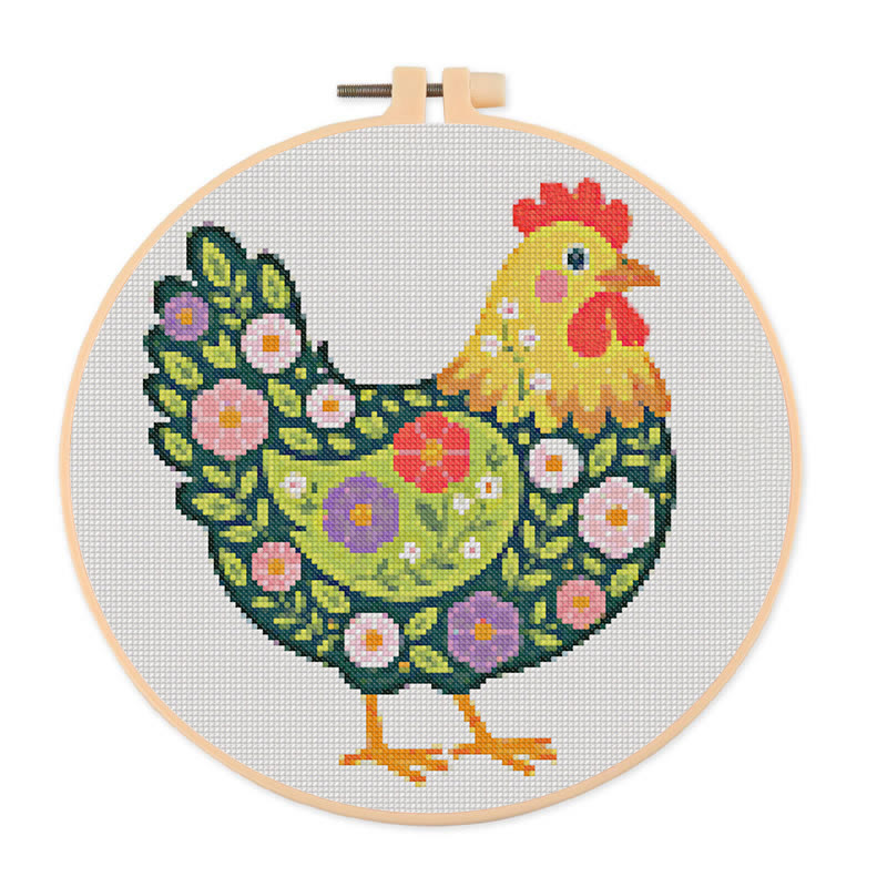  Cross Stitch Kit - Floral Hen | Colorful Handmde Craft | Starter Diy Needlework - 20×20cm - image 1