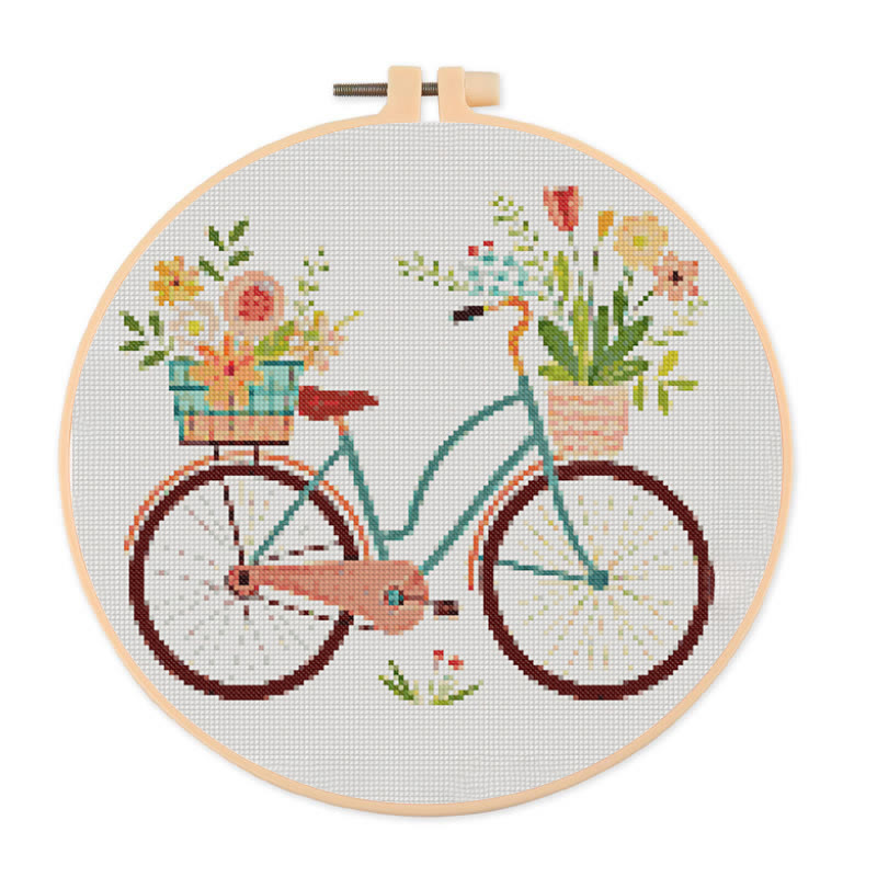  Cross Stitch Kit - Botanical Bicycle | Diy Stitch Handicraft | Nice Birthday Gifts For Friends - 20×20cm - image 1