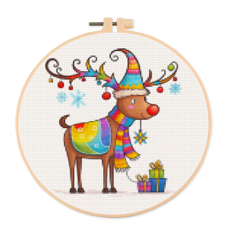  Cross Stitch Kit - Christmas Deer | Diy For Christmas Gift | Perfect For Christmas Tree Decor - 20×20cm - image 1