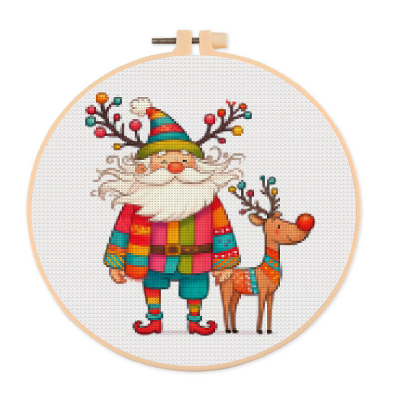  Cross Stitch Kit - Santa Claus And Elk | Christmas Needle Artwork | Christmas Decorative Handicraft - 20×20cm - image 1