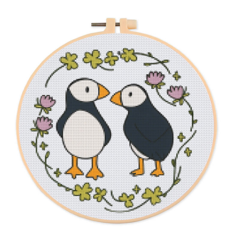 Cross Stitch Kit - Little Puffins | Animal Sewing Pattern | Diy Handmade Project - 20×20cm - image 1