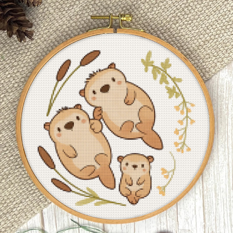  Cross Stitch Kit - Otter Family |  Lovely Animal Craft |  Diy Needlework Art - image 2