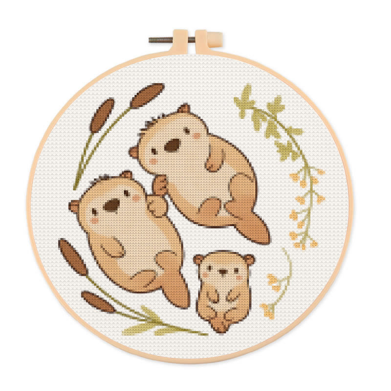  Cross Stitch Kit - Otter Family |  Lovely Animal Craft |  Diy Needlework Art - 20×20cm - image 1