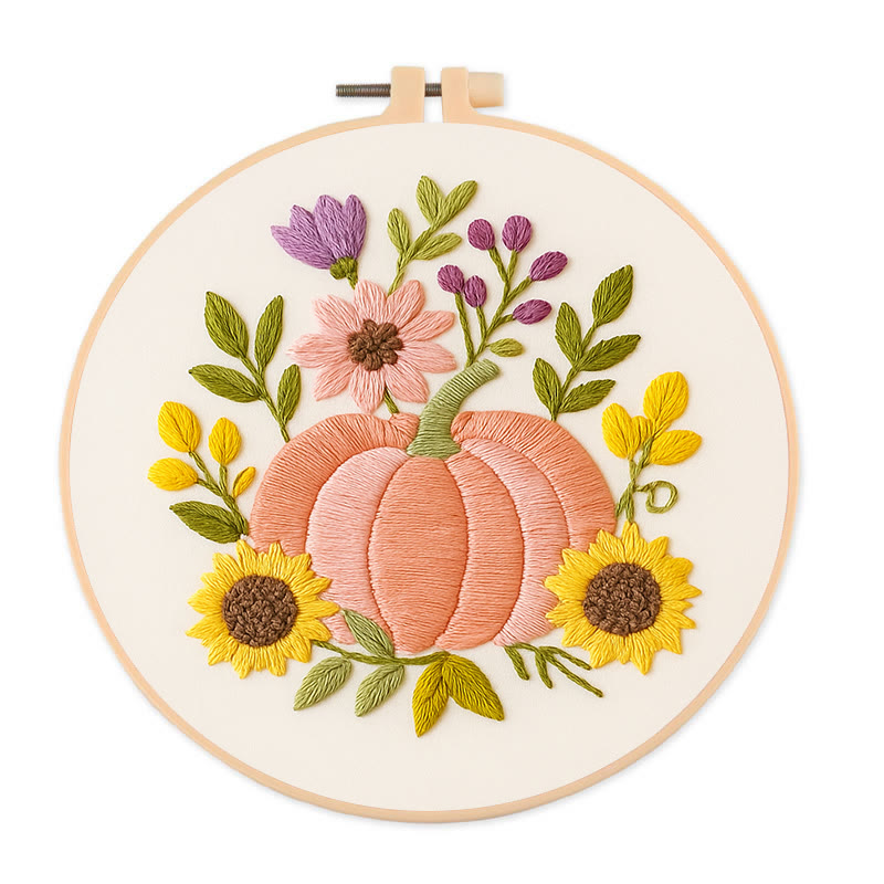 Rubbyoo Embroidery Kit - Pink Pumpkin | Unique Handmade Craft | Halloween Desk Ornament - 20*20cm - image 1