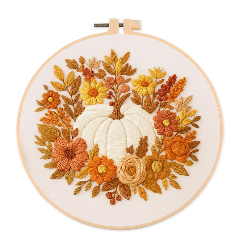 Rubbyoo Embroidery Kit - Autumn Pumpkin |  Perfect  Fall Craft | Halloween Decor Project - 20*20cm - image 1