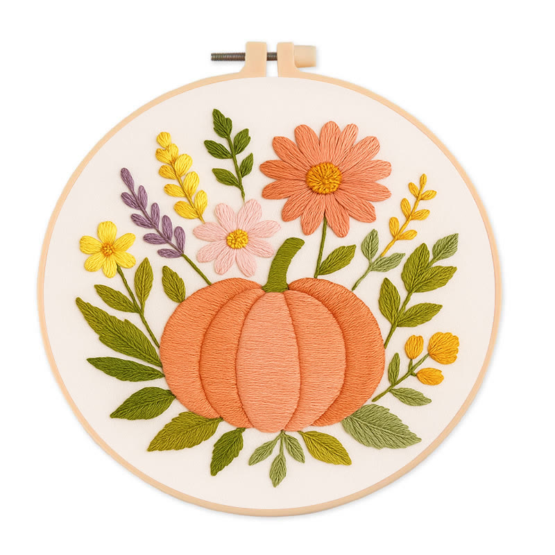 Rubbyoo Embroidery Kit - Blooming Pumpkin | Floral Diy Handicraft | Halloween Needle Artwork - 20*20cm - image 1