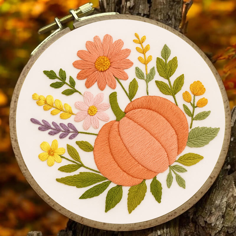 Rubbyoo Embroidery Kit - Blooming Pumpkin | Floral Diy Handicraft | Halloween Needle Artwork - image 3