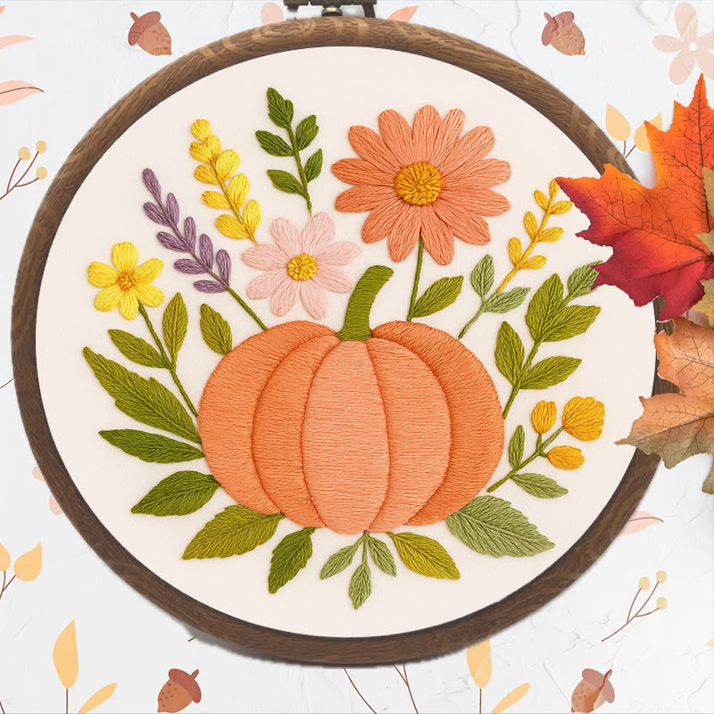 Rubbyoo Embroidery Kit - Blooming Pumpkin | Floral Diy Handicraft | Halloween Needle Artwork - image 2
