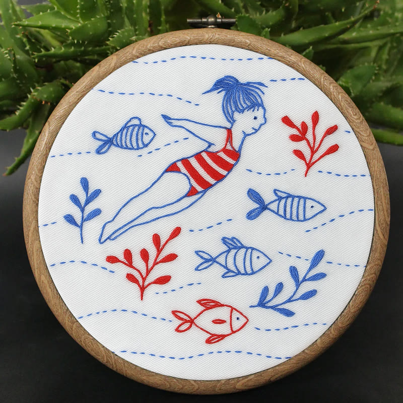 Rubbyoo Embroidery Kit - Swimming Girl | Undersea Fish Handicraft | Perfect Gifts For  Swimming Lovers - image 2