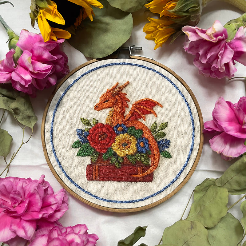 Rubbyoo Embroidery Kit - Charming Dragon |  Fantasy Floral Craft |  Beginner Friendly Needlepoint  - image 2
