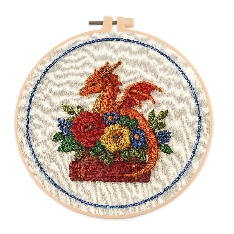 Rubbyoo Embroidery Kit - Charming Dragon |  Fantasy Floral Craft |  Beginner Friendly Needlepoint  - 20*20cm - image 1