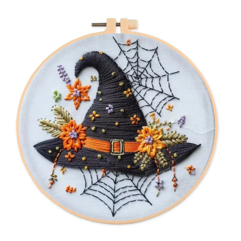 Rubbyoo Embroidery Kit - Spider Wizard Hat | Decorative Halloween Craft | Spooky Halloween Gifts - 20*20cm - image 1