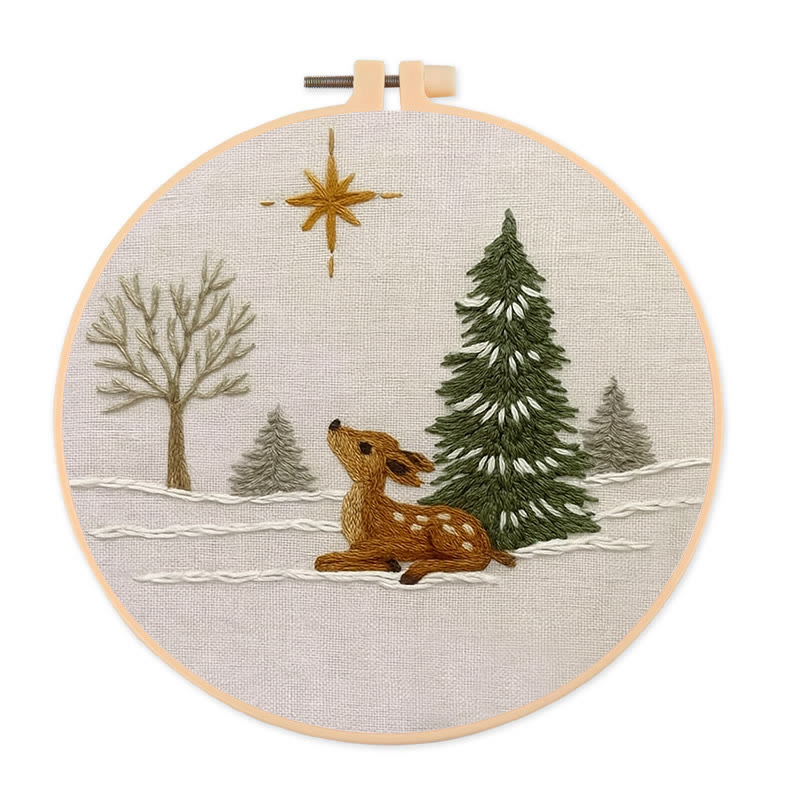Rubbyoo Embroidery Kit - Deer In The Snow | Christmas Handmade Artwork | Perfect Gift For Home Decor - 20*20cm - image 1