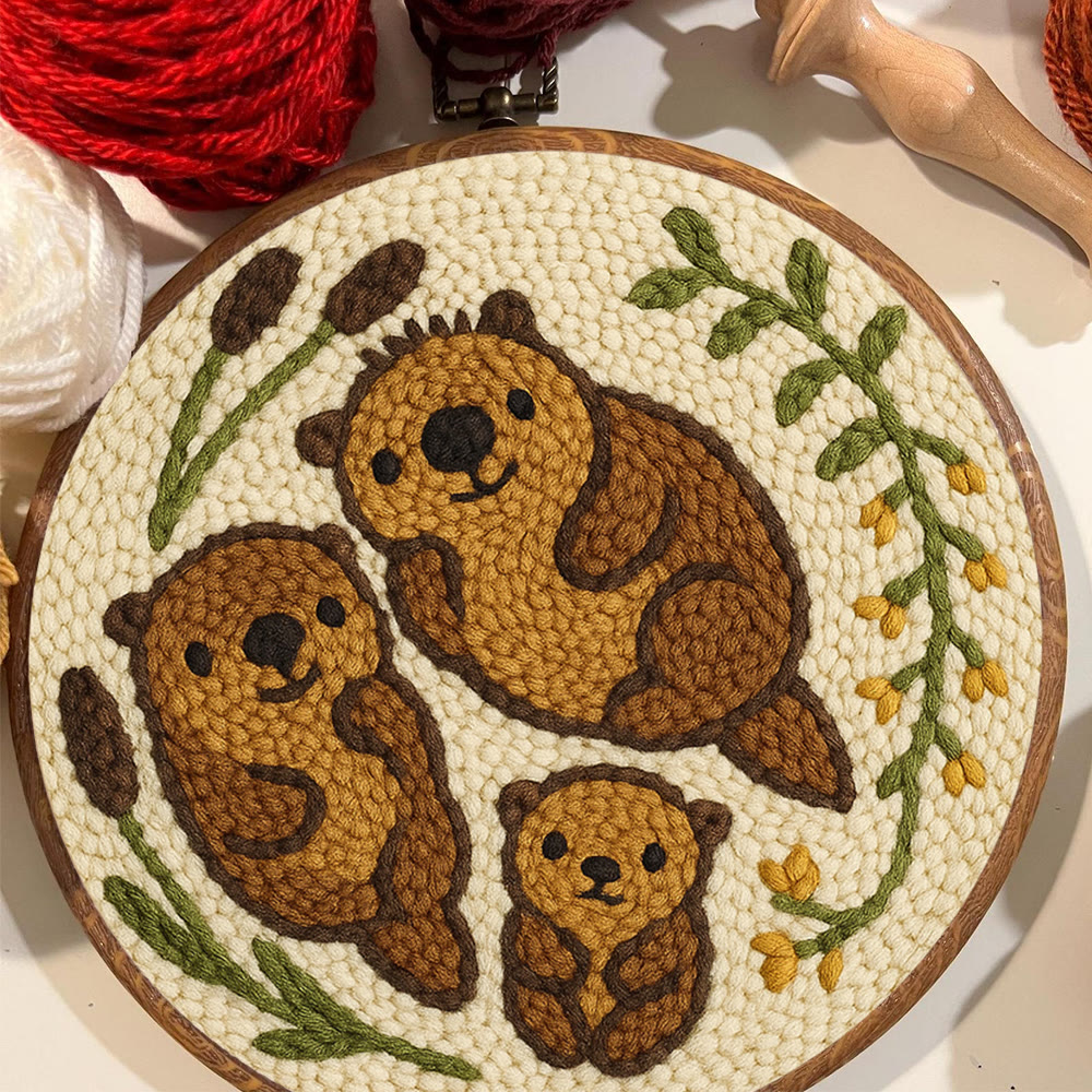 Cute Otter Family Punch Needle Kit - Diy Animal Handicraft | Nice Home Decoration - image 4