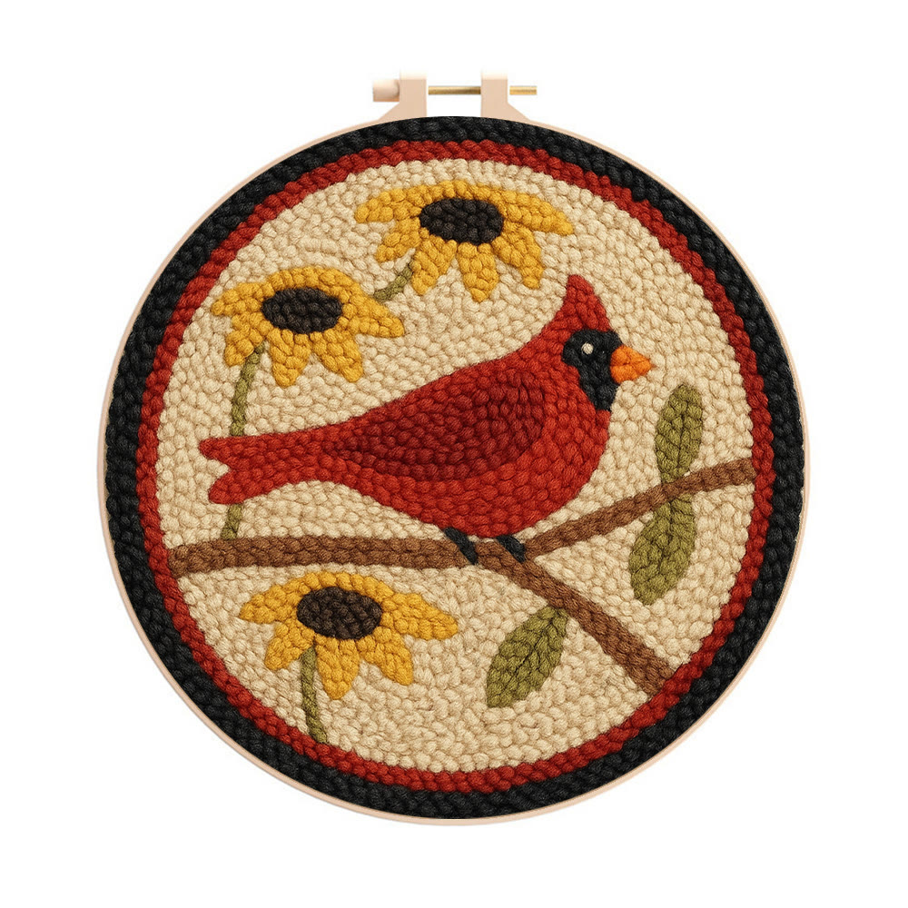 Floral Cardinal Punch Needle Kit - Nice Gifts For Bird Lovers |  Perfect For Christmas Decor - 20cm*20cm - image 1