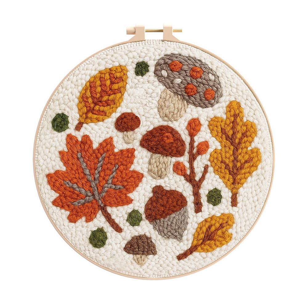 Autumn Leaves Punch Needle Kit - Diy Wall Hanging | Seasonal Needle Artwork - 20cm*20cm - image 1