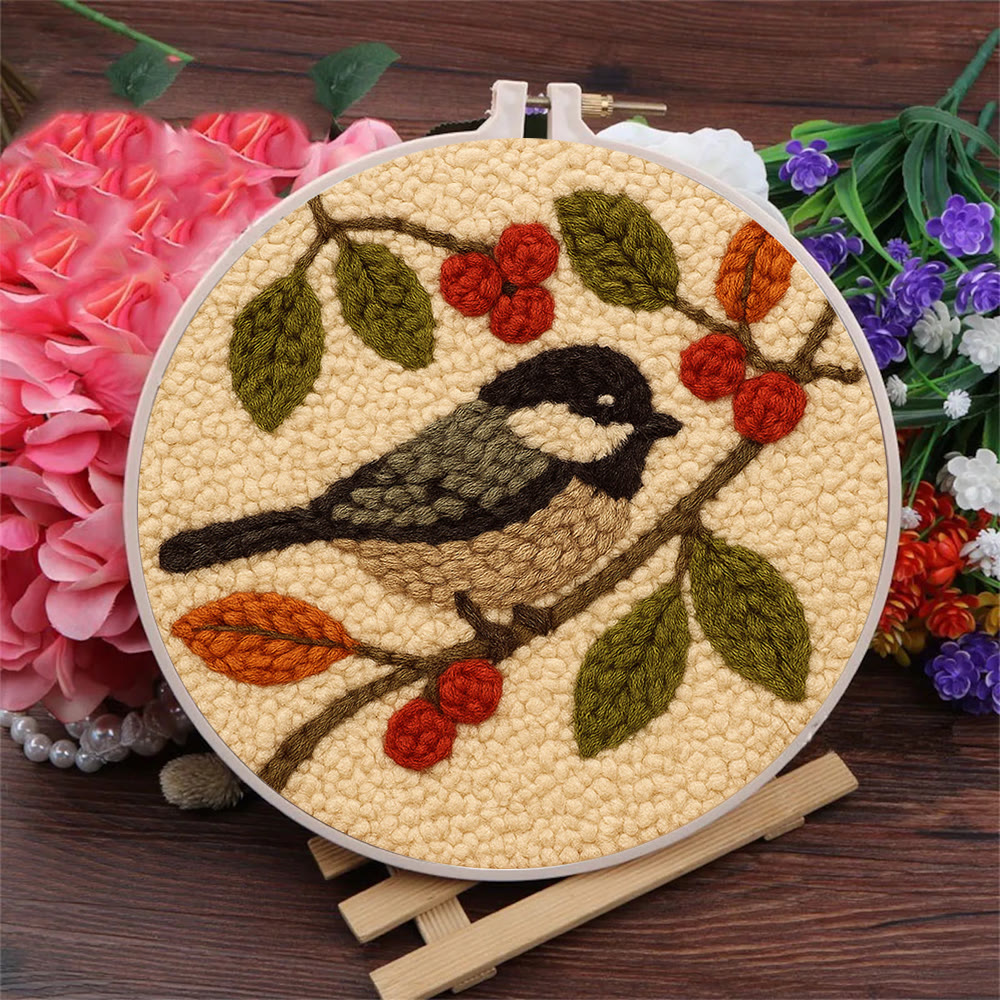 Chickadee Birds Punch Needle Kit - Diy Home Ornament | Beginner Friendly Needlework - image 2