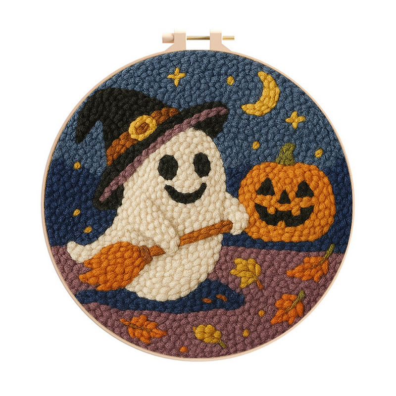 Happy Halloween Ghost Punch Needle Kit - Adorable Halloween Decor | Nice Holiday Handicraft  - 20cm*20cm - image 1