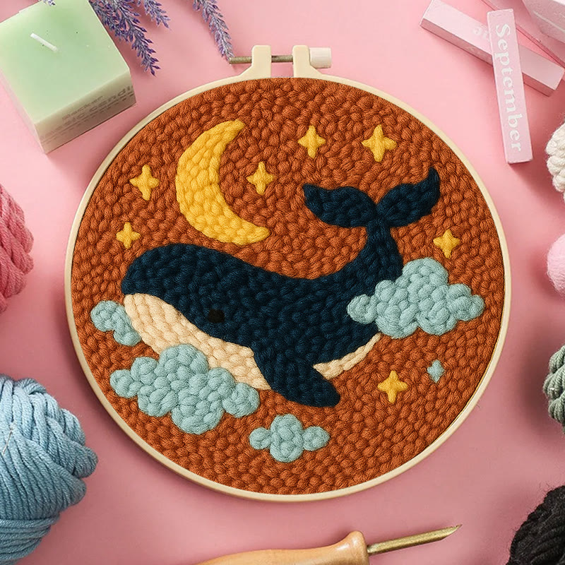 Moon And Whale Punch Needle Kit - Adorable Animal Craft | Diy Gifts For Friends - image 2