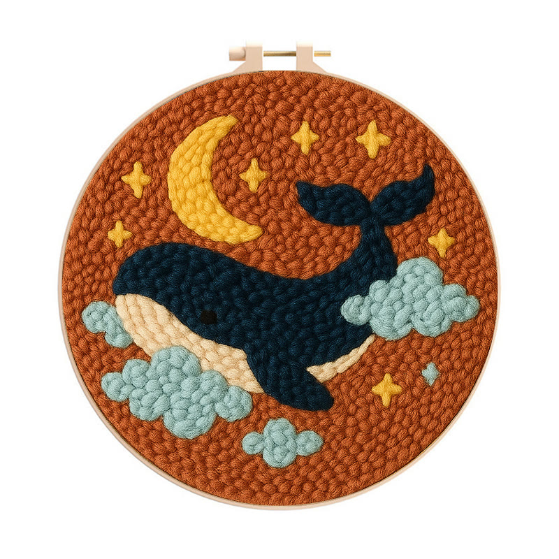 Moon And Whale Punch Needle Kit - Adorable Animal Craft | Diy Gifts For Friends - 20cm*20cm - image 1