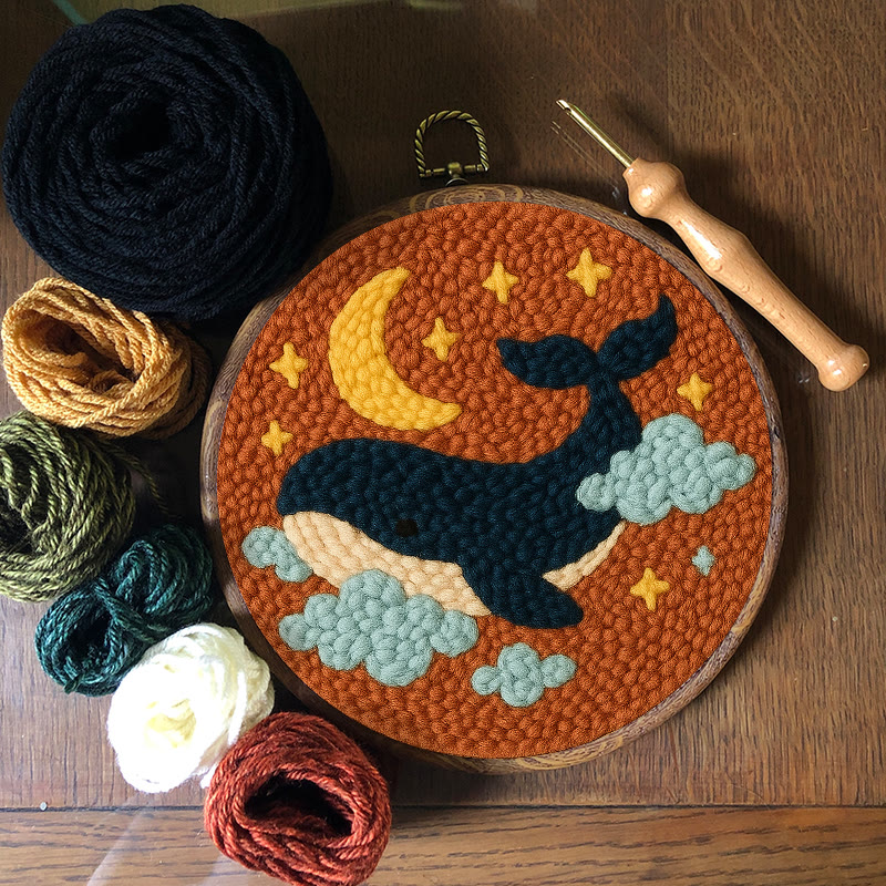 Moon And Whale Punch Needle Kit - Adorable Animal Craft | Diy Gifts For Friends - image 5