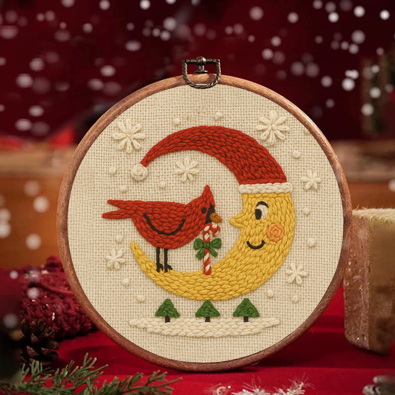 Christmas Night Punch Needle Kit - Adorable Cardinal Handicraft | Diy Wall Hanging Ornament - image 2