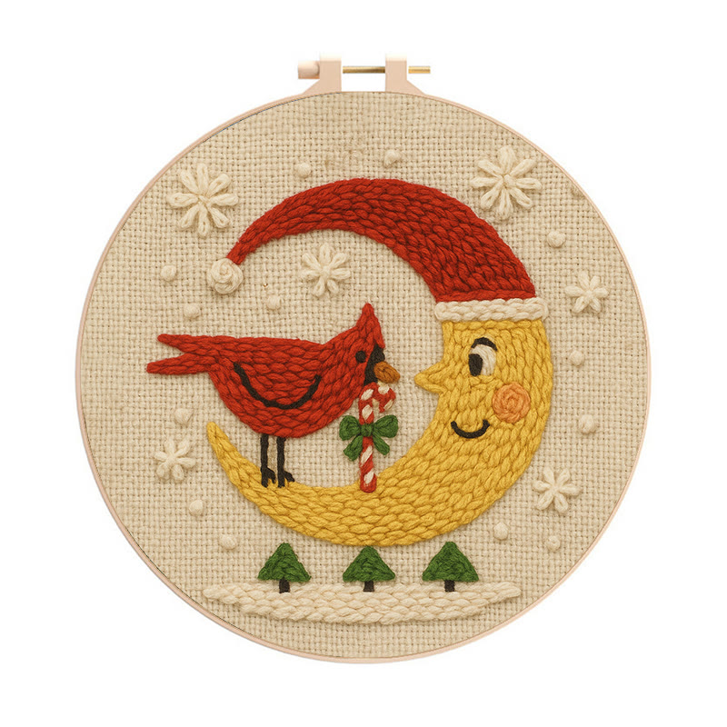Christmas Night Punch Needle Kit - Adorable Cardinal Handicraft | Diy Wall Hanging Ornament - 20cm*20cm - image 1