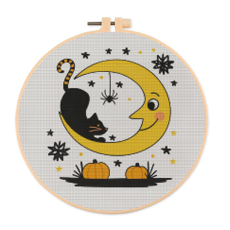  Cross Stitch Kit - Black Cat And Moon | Spooky Halloween Decor | Diy Needlework Collection - 20×20cm - image 1