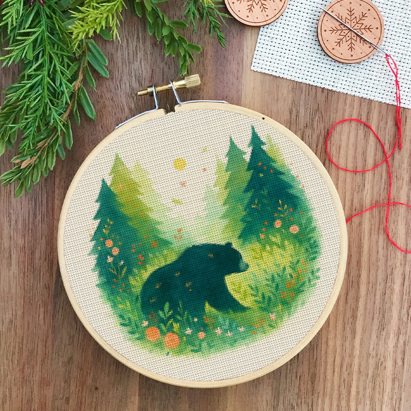  Cross Stitch Kit - Bear In The Forest | Unique Sewing Collection | Charming Landscape Craft  - image 2