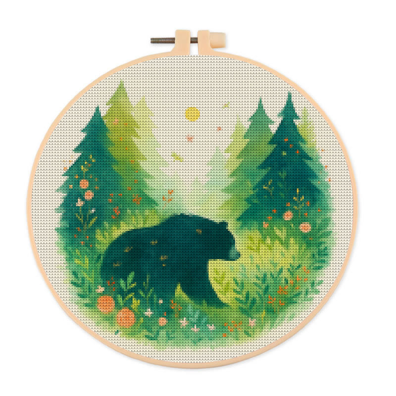  Cross Stitch Kit - Bear In The Forest | Unique Sewing Collection | Charming Landscape Craft  - 20×20cm - image 1